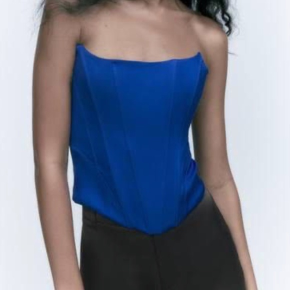 zara cobalt blue satin corset - Picture 1 of 4